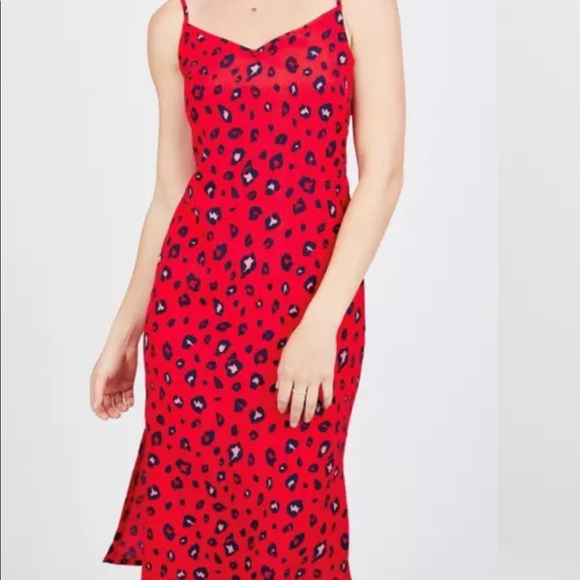 Ava Red Cheetah Print Slip Midi Dress NWT - Picture 4 of 11
